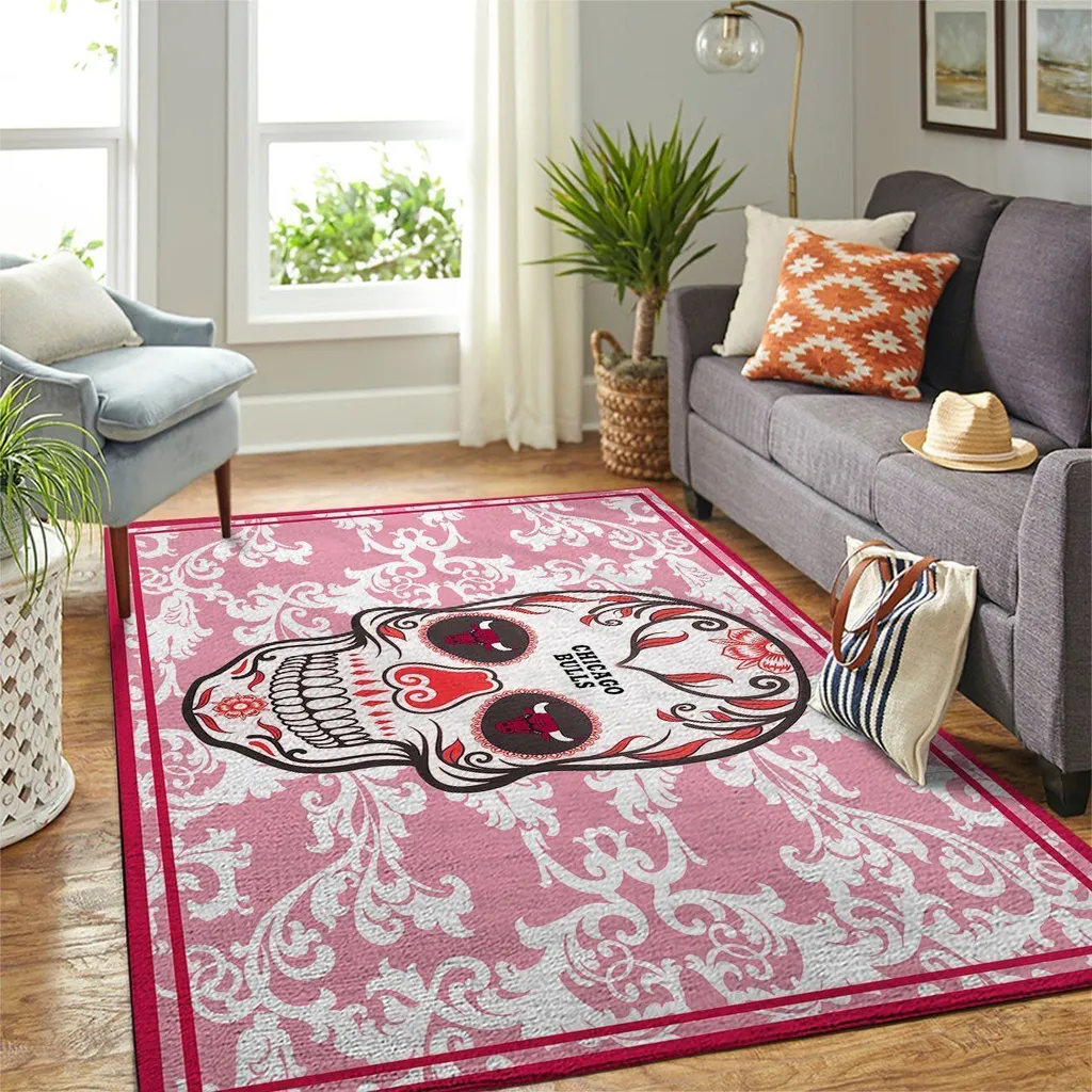 Chicago Bulls Rug - Skull Area for Living Room Decor Pink and White