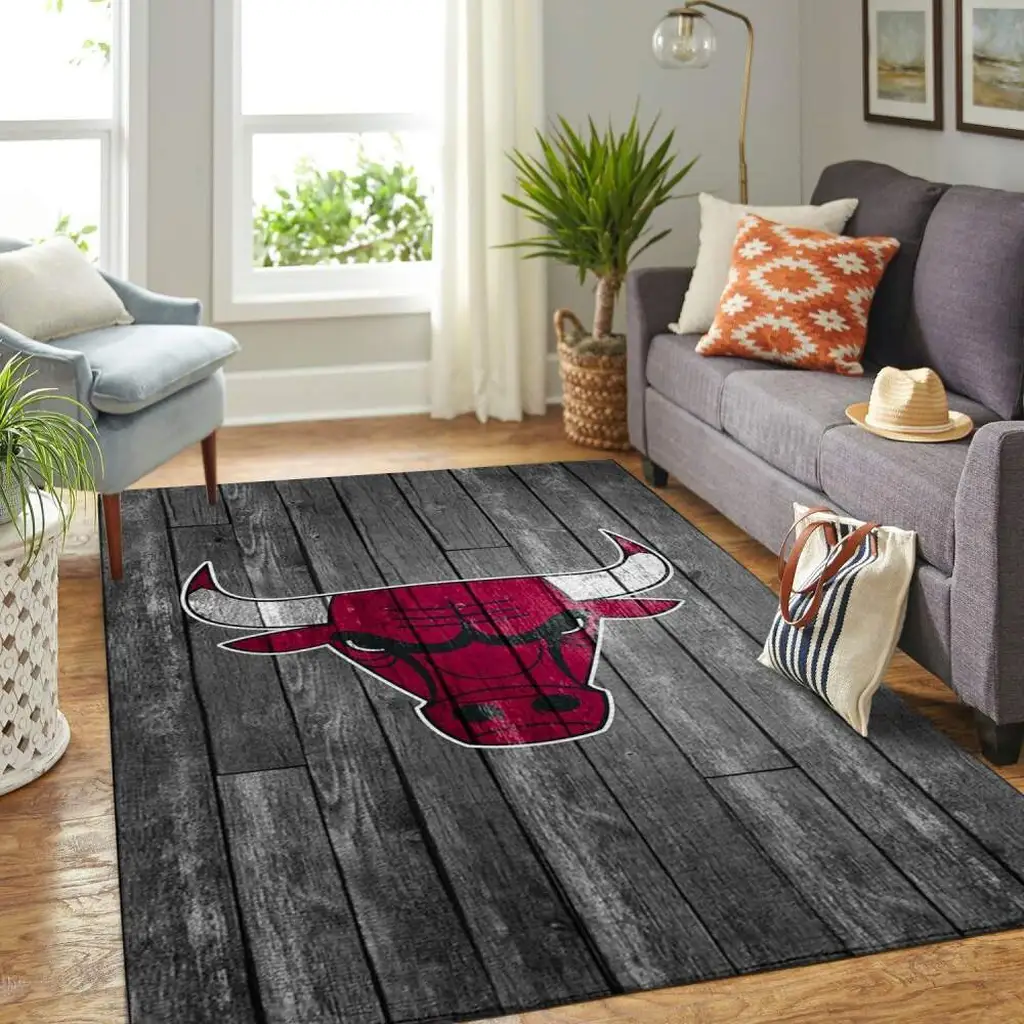 Chicago Bulls Rug - Wooden Floor Design for Living Room Black and Red