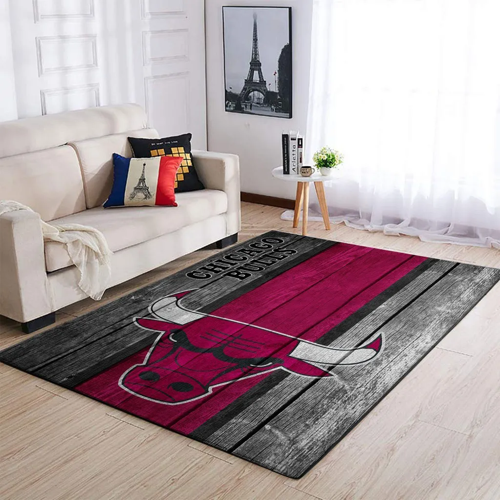 Chicago Bulls Rug - Wooden Style for Living Room Black and Red