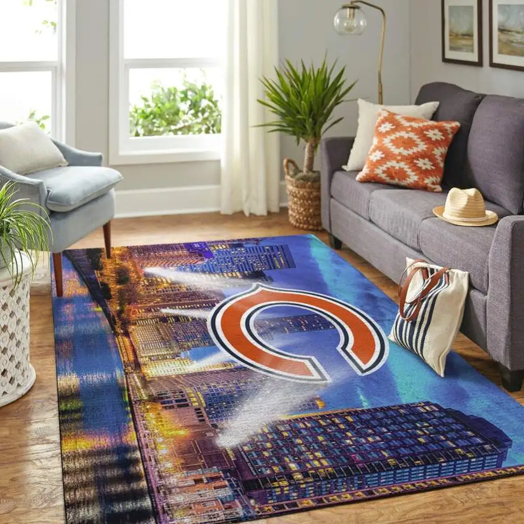 Chicago Cityscape Rug Perfect for Living Room Decor Blue and Orange