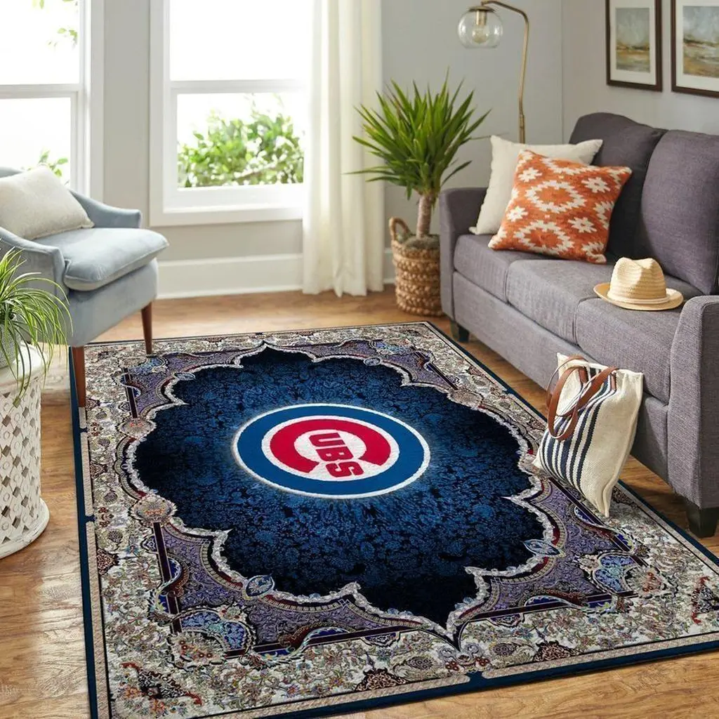 Chicago Cubs Rug - Area for Living Room Decor Blue and Red