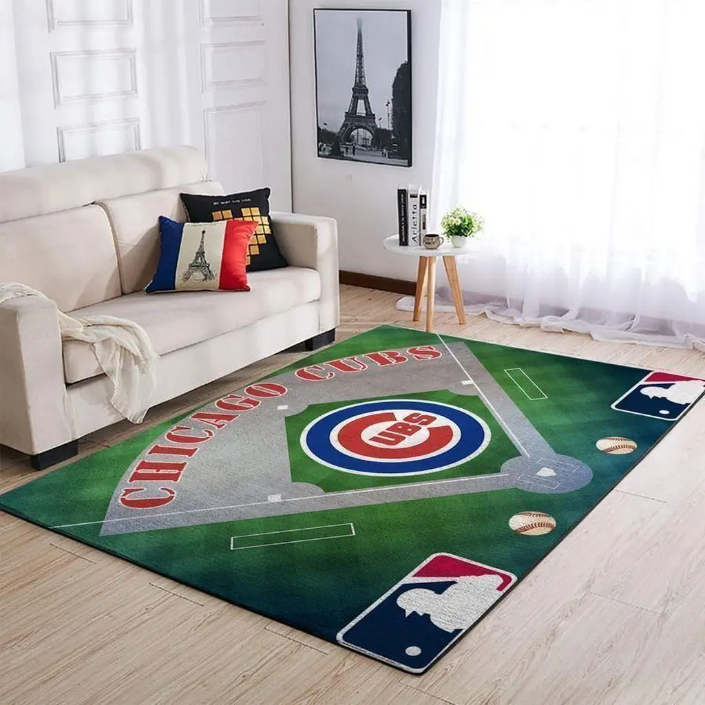 Chicago Cubs Rug - Baseball Field Area for Living Room Green and Gray