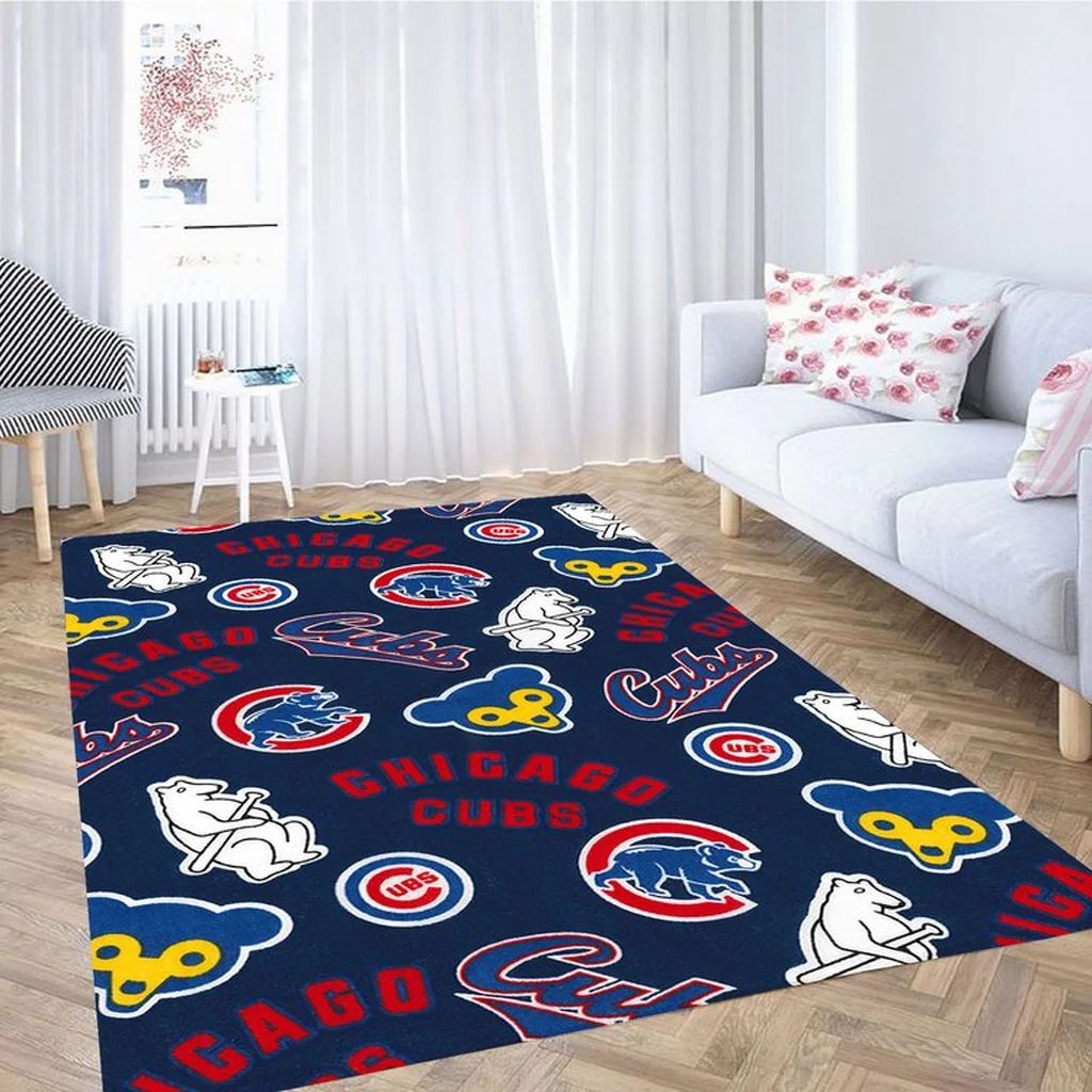 Chicago Cubs Rug - Baseball Themed Area Floor Decor Blue and Red