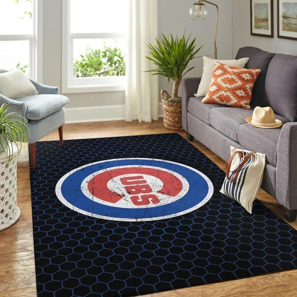 Chicago Cubs Rug - Hexagon Pattern for Living Room Black and Blue