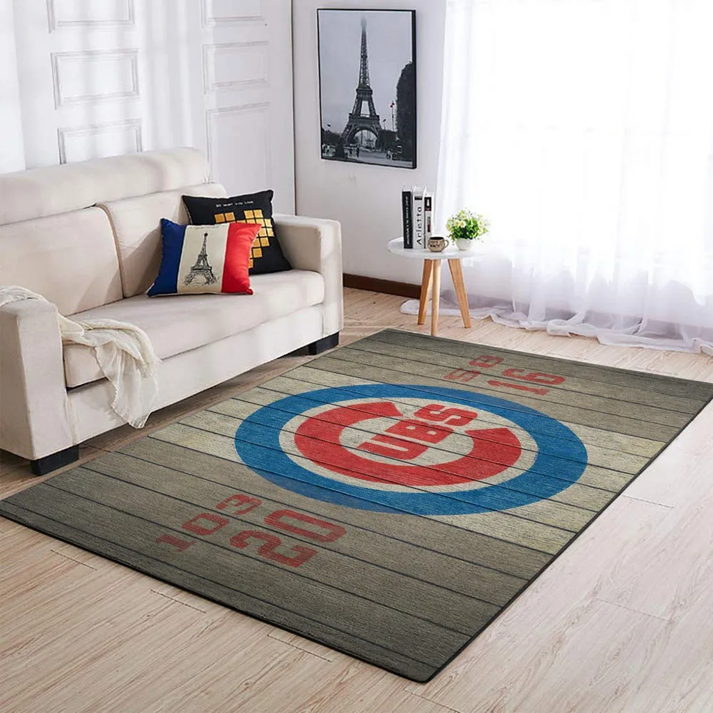Chicago Cubs Rug - Living Room Perfect Fan Decor Blue and Gray