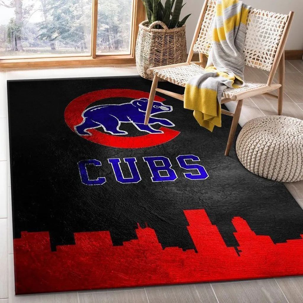 Chicago Cubs Rug - Skyline Area for Living Room Decor Black and Red