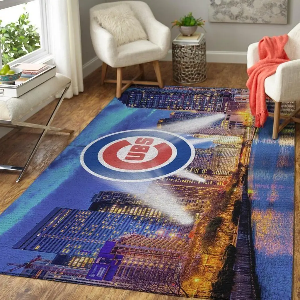 Chicago Cubs Rug - Skyline Area Perfect for Home Decor Blue and Red