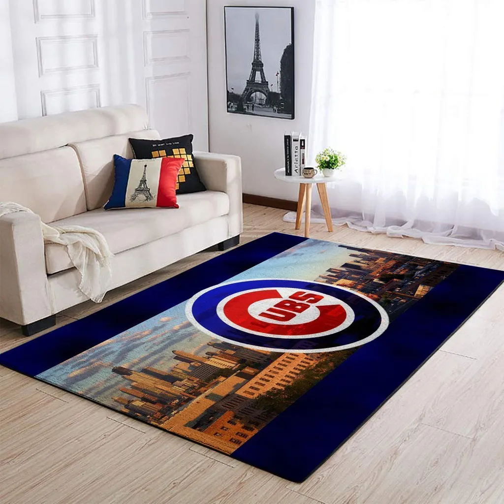 Chicago Cubs Rug - Skyline Area Perfect for Living Room Decor Blue and Red