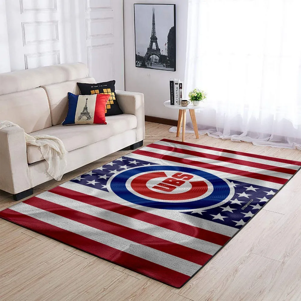Chicago Cubs Rug - Striped for Living Room Decor Blue and Red