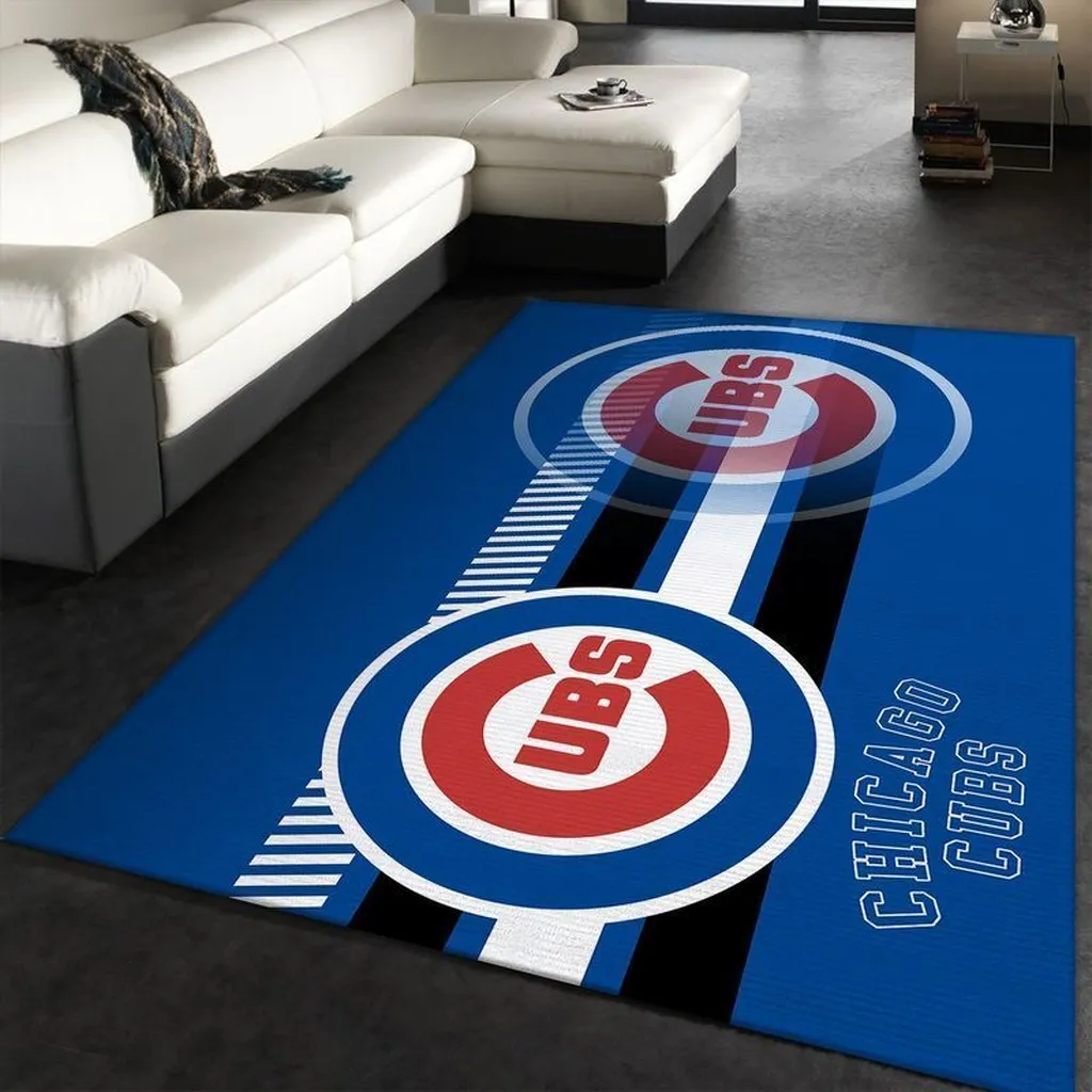 Chicago Cubs Rug - Team Logo Area for Living Room Decor Blue and Red