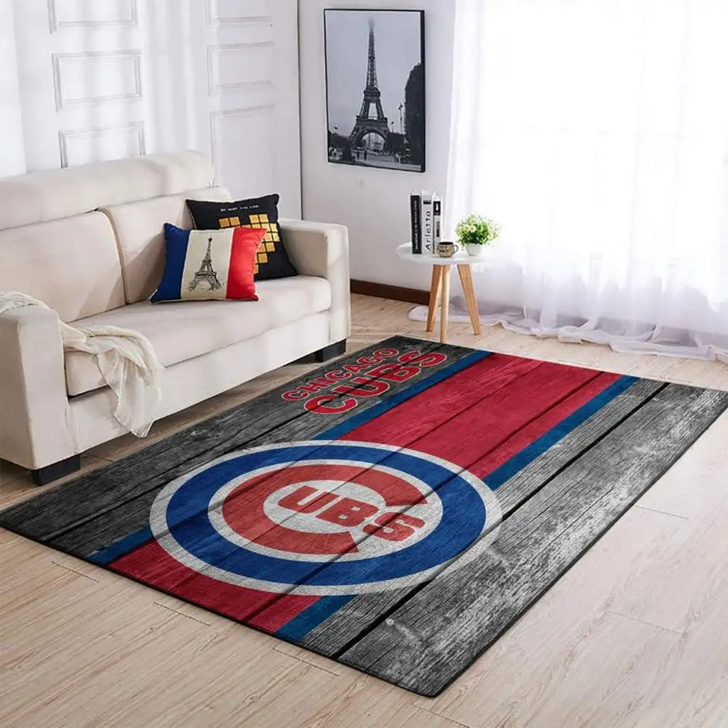 Chicago Cubs Rug - Vintage Style Wood Plank Home Decor Blue and Red