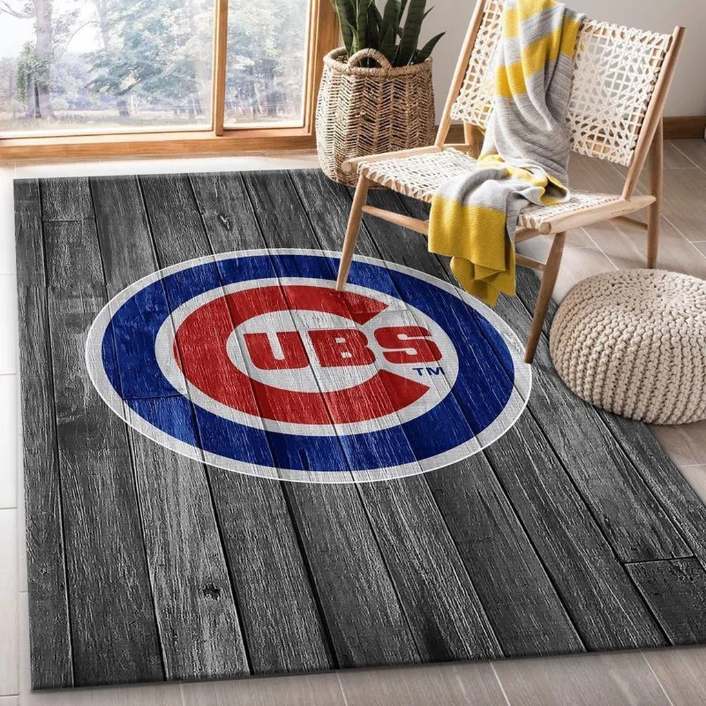 Chicago Cubs Rug - Vintage Wood Floor Mat for Home Black and Blue