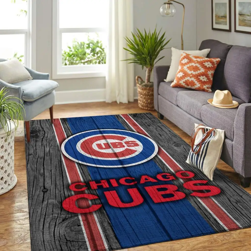 Chicago Cubs Rug - Wood Design Area for Fans Blue and Red