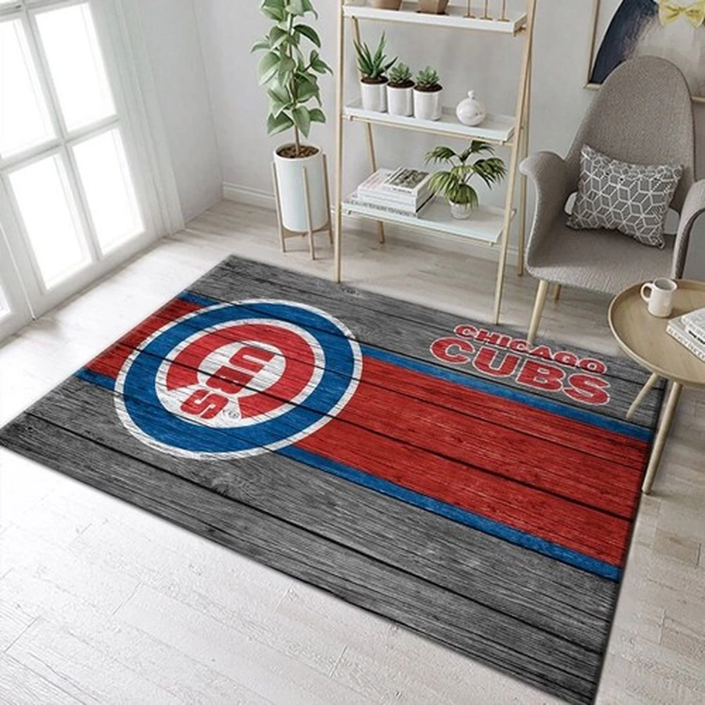 Chicago Cubs Rug - Wooden Style Area for Living Room Decor Blue and Red