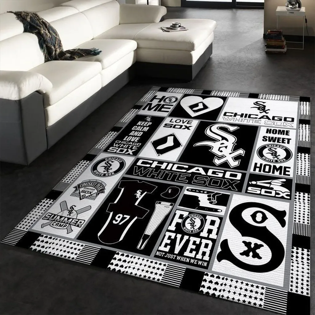 Chicago Sox Rug - Area Perfect for Home Decor Black and White