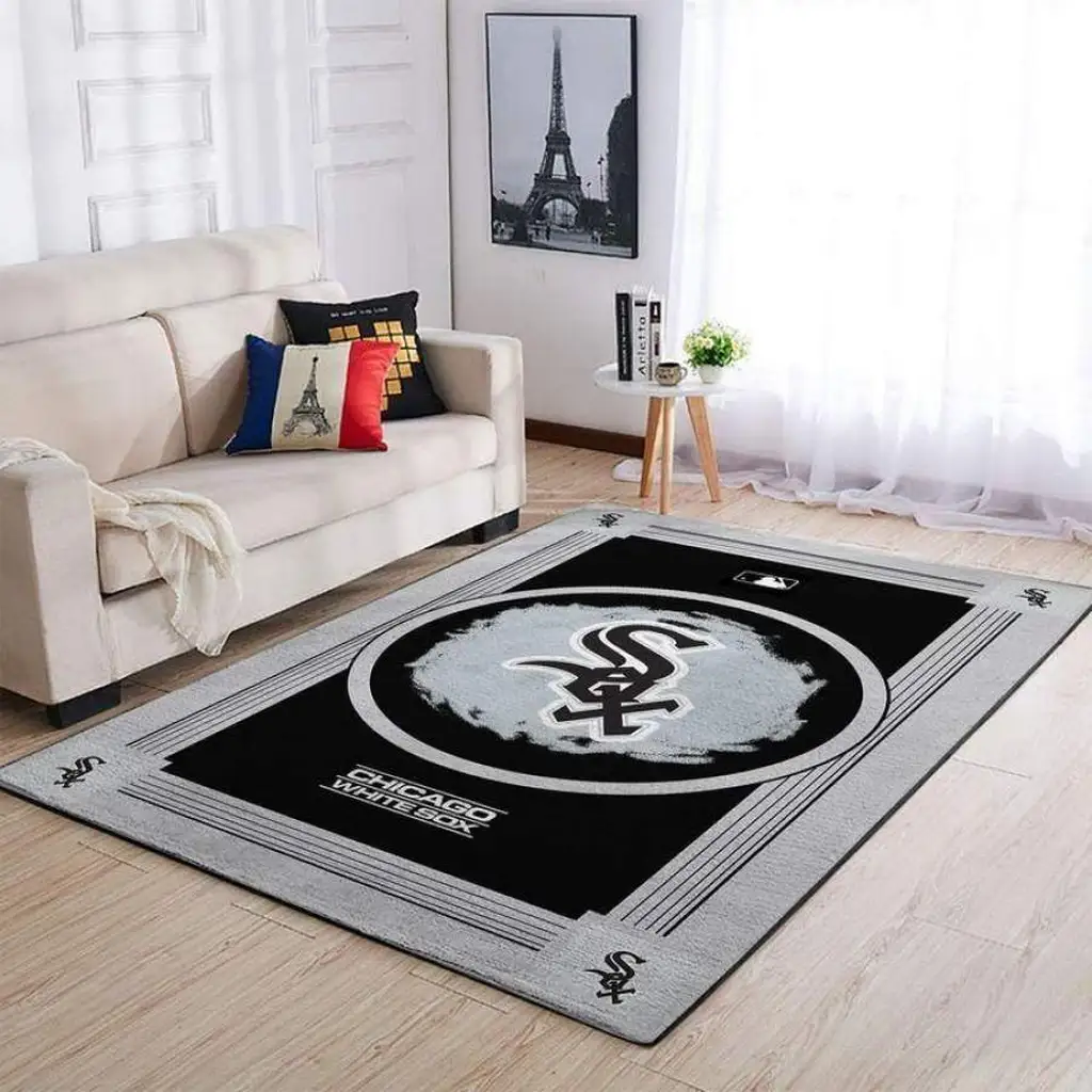 Chicago Sox Rug - Area Perfect for Living Room Decor Black and Gray