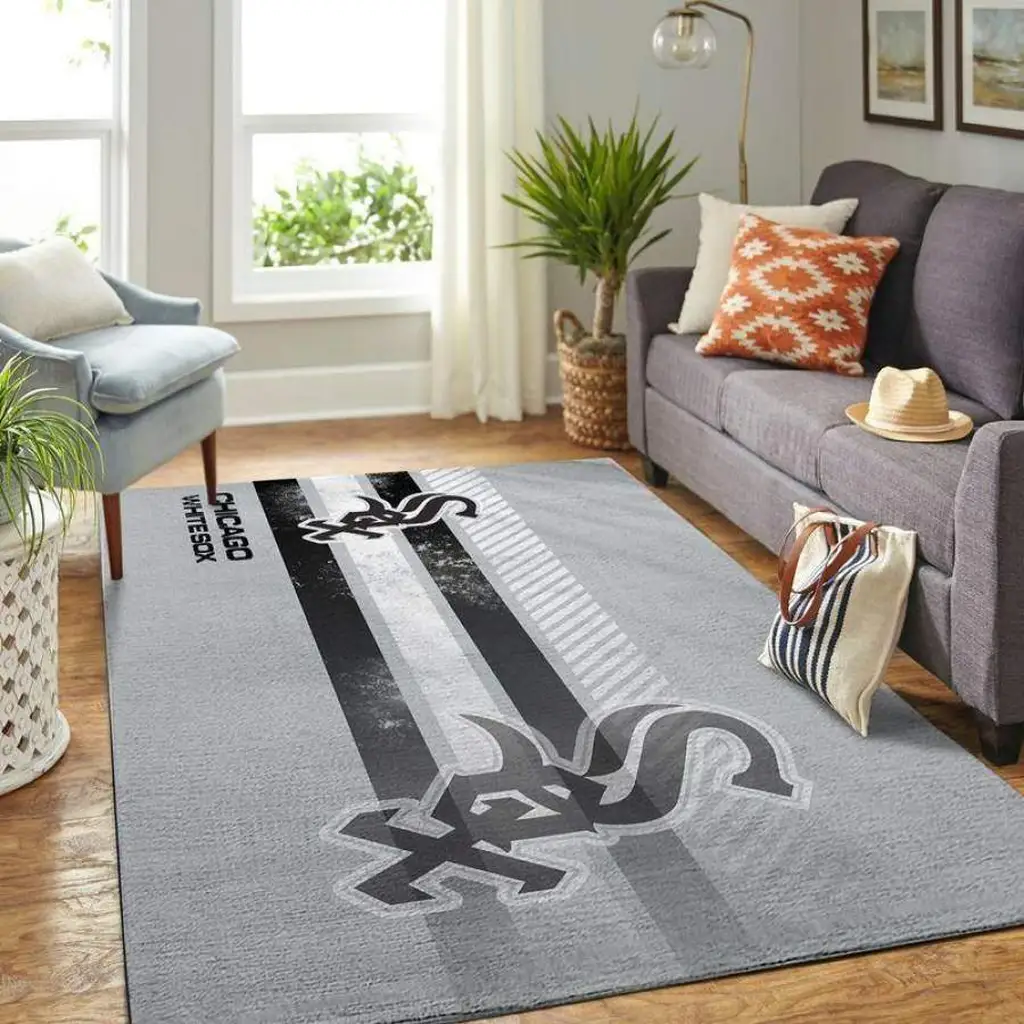 Chicago Sox Rug - Modern Team Logo for Living Room Black and Gray