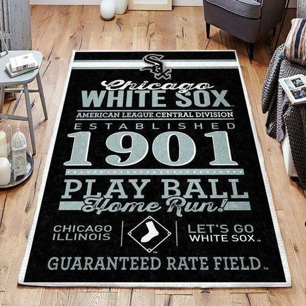 Chicago Sox Rug - Retro Fan Carpet Black and White
