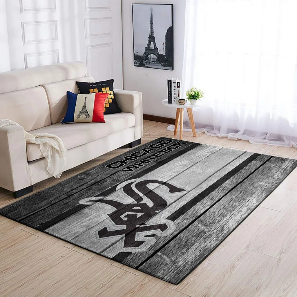 Chicago Sox Rug - Rustic Wood Style Area Black and Gray