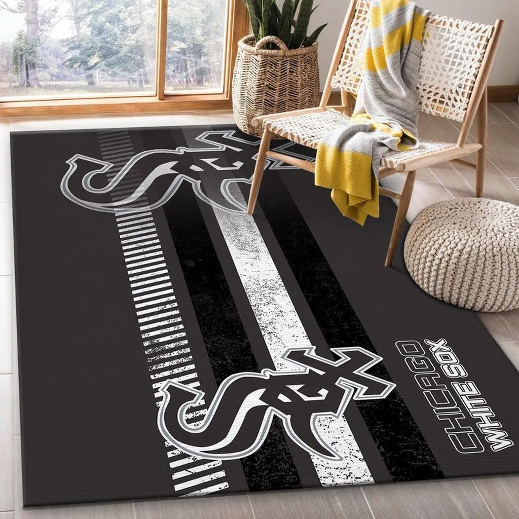 Chicago Sox Rug - Striped for Home Decor Black and White