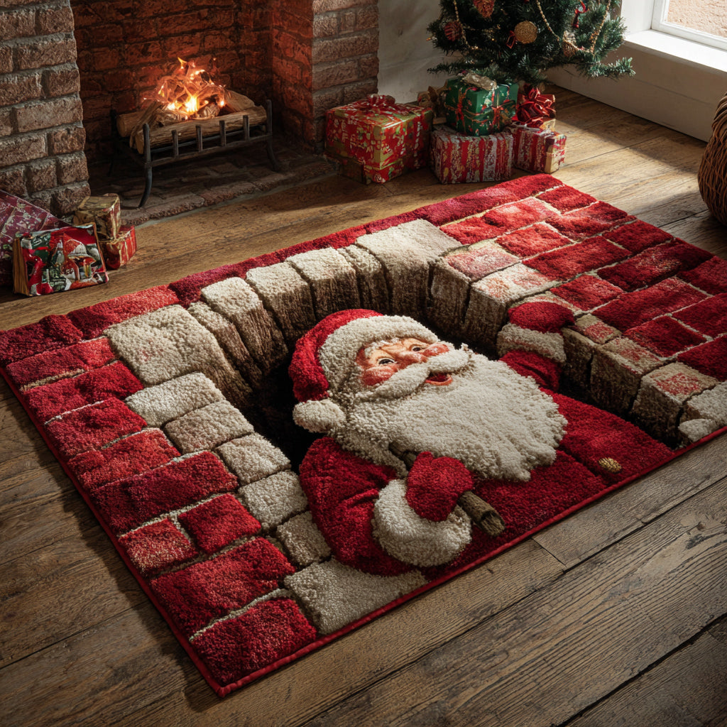 Chimney Santa Claus Christmas Area Rug - Non-Slip Washable 3D Print Rug for Living Room & BedroomTVC2108347