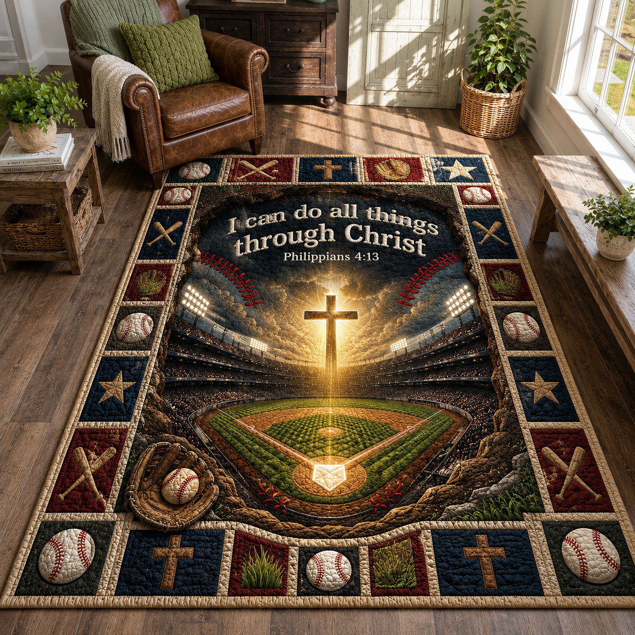 Christ Baseball Stadium Area Rug - Non-Slip Washable 3D Print Rug for Living Room & BedroomTVC2108424