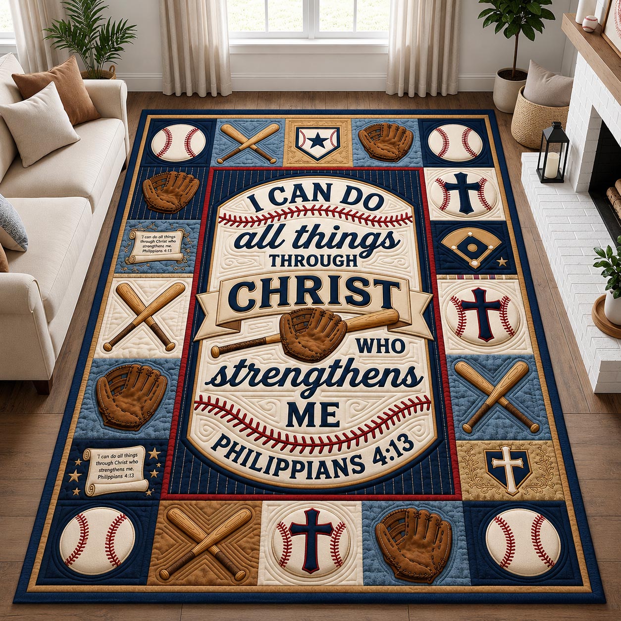 Christian Baseball Area Rug - Non-Slip Washable 3D Print Rug for Living Room & BedroomTVC2108238