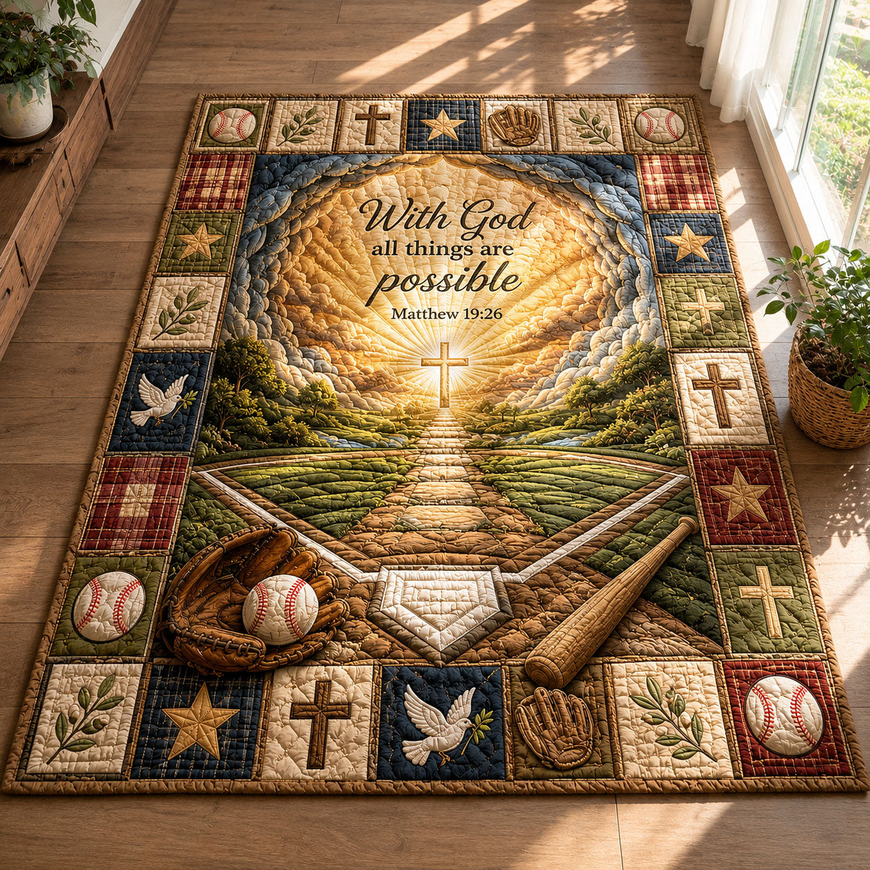 Christian Baseball Area Rug - Non-Slip Washable 3D Print Rug for Living Room & BedroomTVC2108424