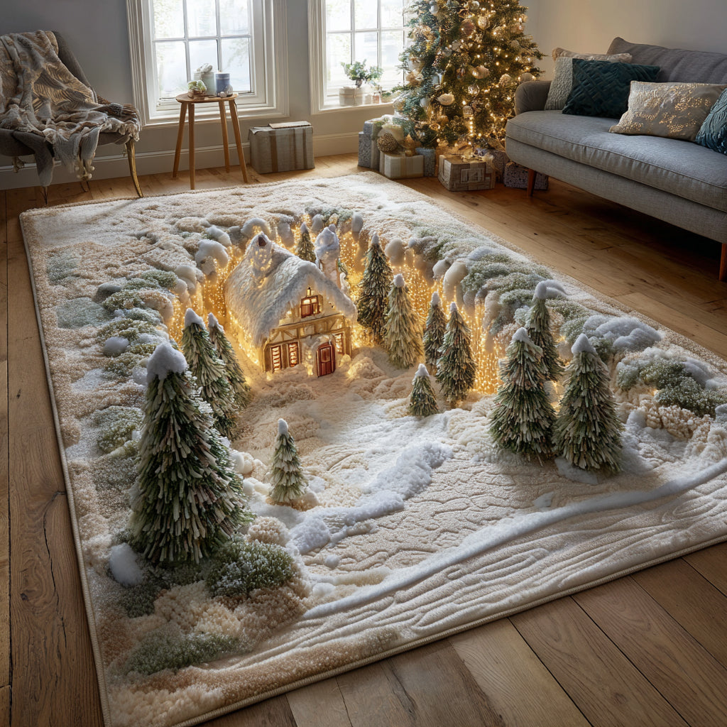 Christmas Cabin Light Christmas Area Rug - Non-Slip Washable 3D Print Rug for Living Room & BedroomTVC2108347