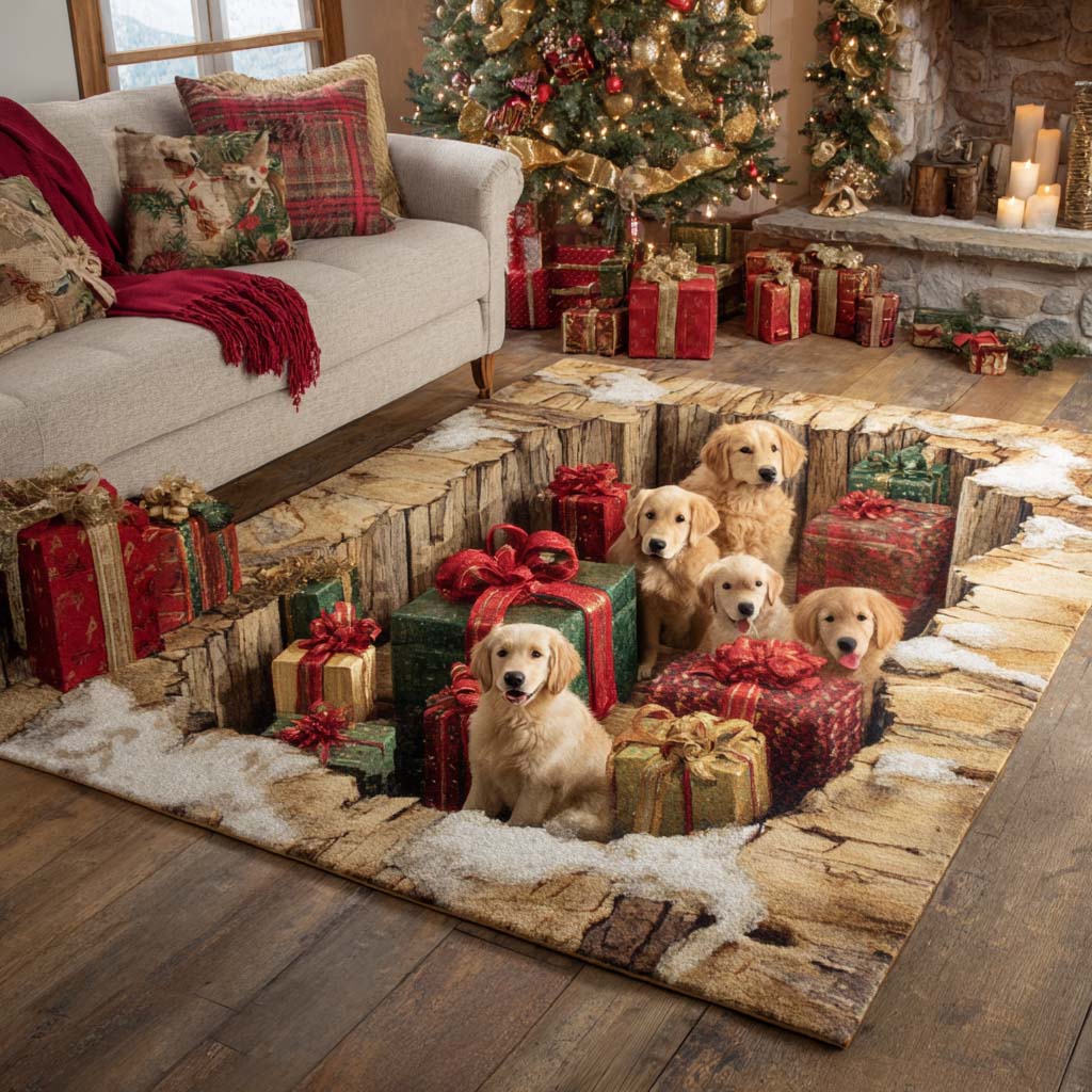 Christmas Golden Retriever Christmas Area Rug - Non-Slip Washable 3D Print Rug for Living Room & BedroomTVC2108346
