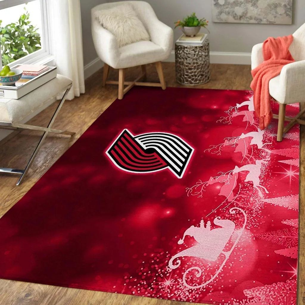 Christmas Rugs - with Sleigh and Deer Holiday Design Red and White