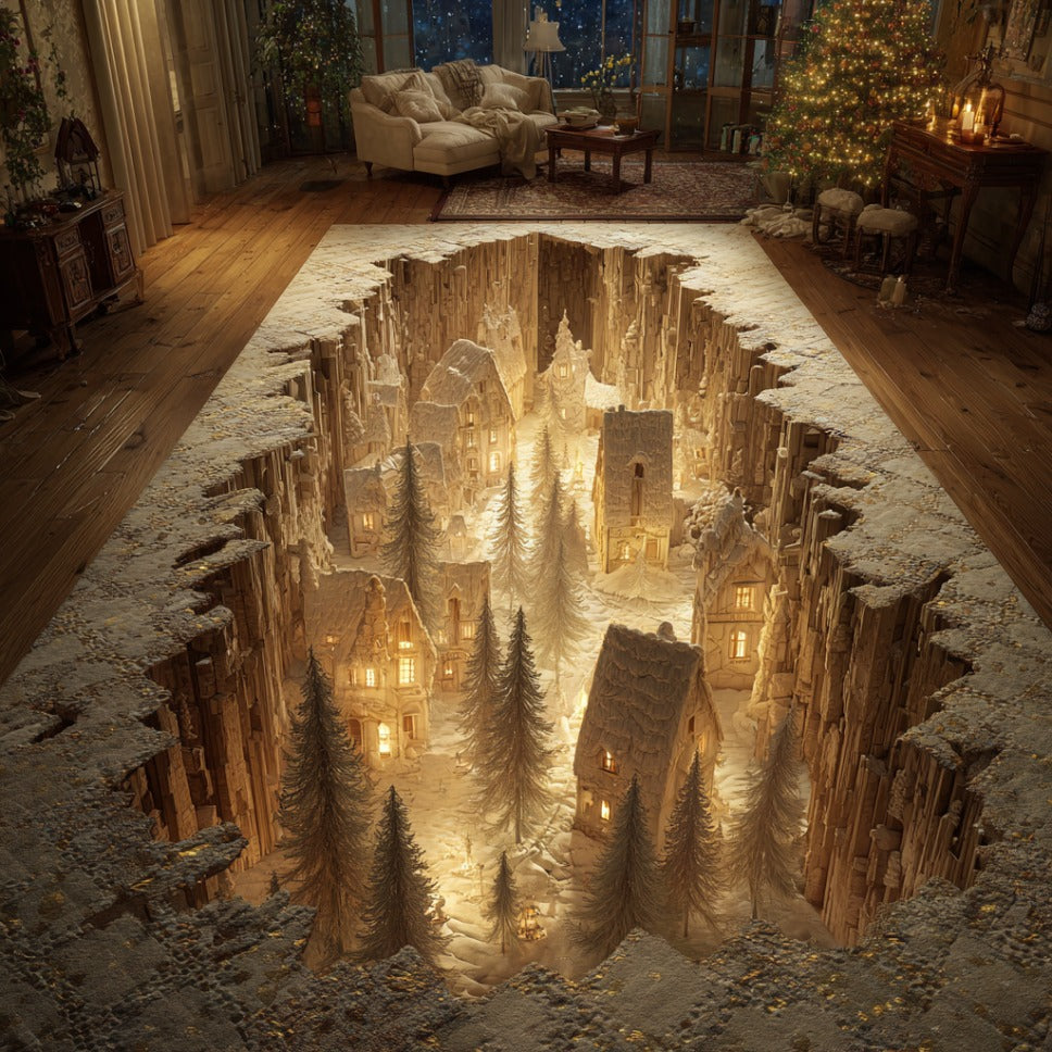 Christmas Village Light Christmas Area Rug - Non-Slip Washable 3D Print Rug for Living Room & BedroomTVC2108346