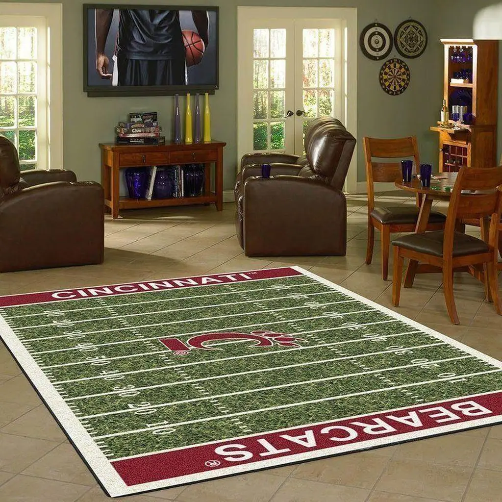 Cincinnati Bearcats Rug - Football Field Team Fan Decor Green and Red