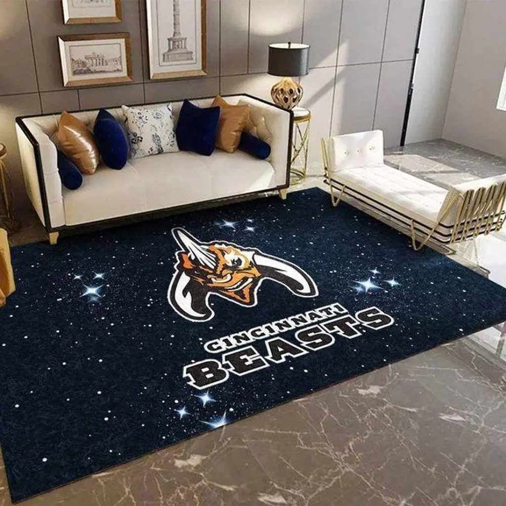 Cincinnati Beasts Rug for Modern Living Room Decor Black and White
