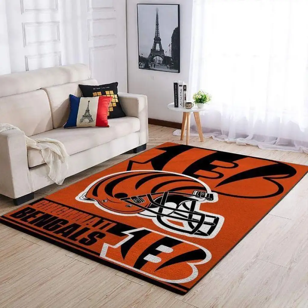 Cincinnati Bengals Rug - Area Football Team Decor Black and Orange