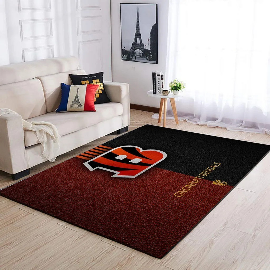 Cincinnati Bengals Rug - Area for Living Room Decor Black and Orange