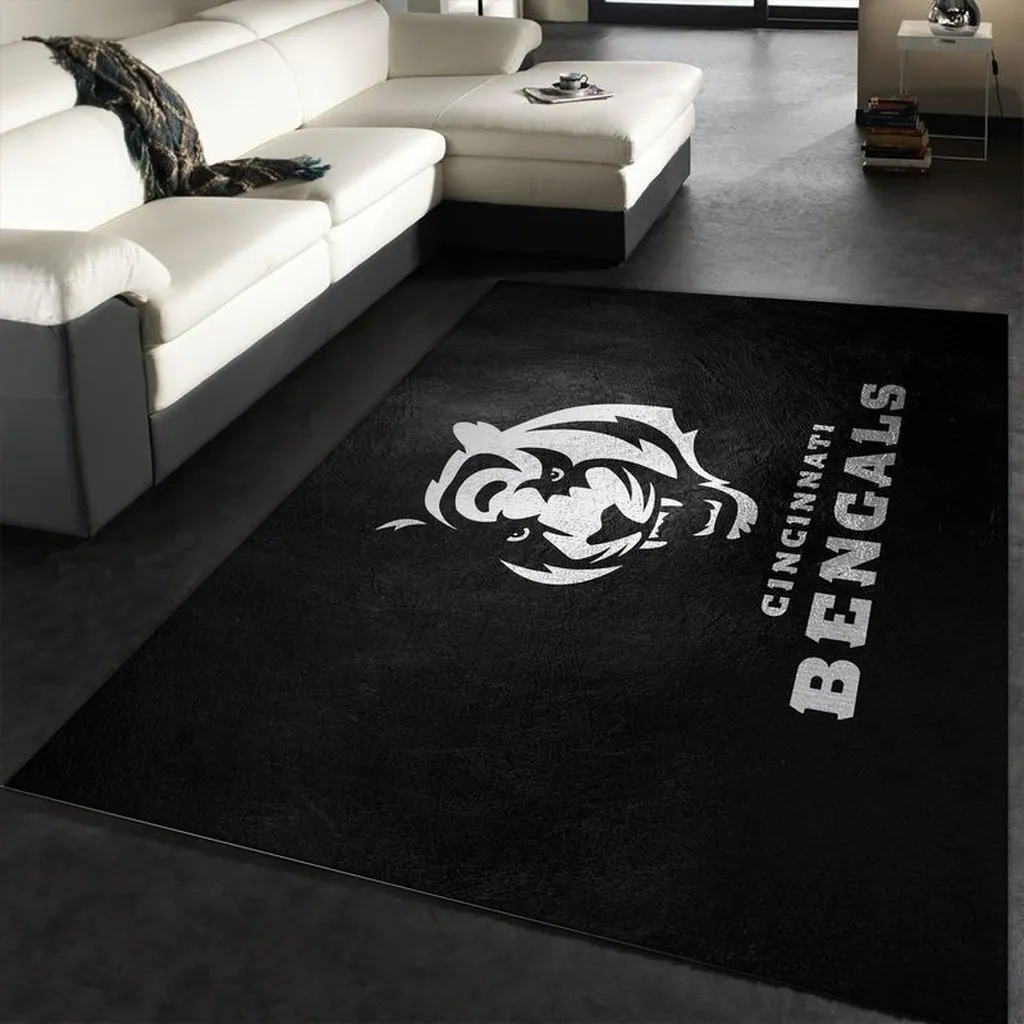 Cincinnati Bengals Rug - Area for Living Room Decor Black and White