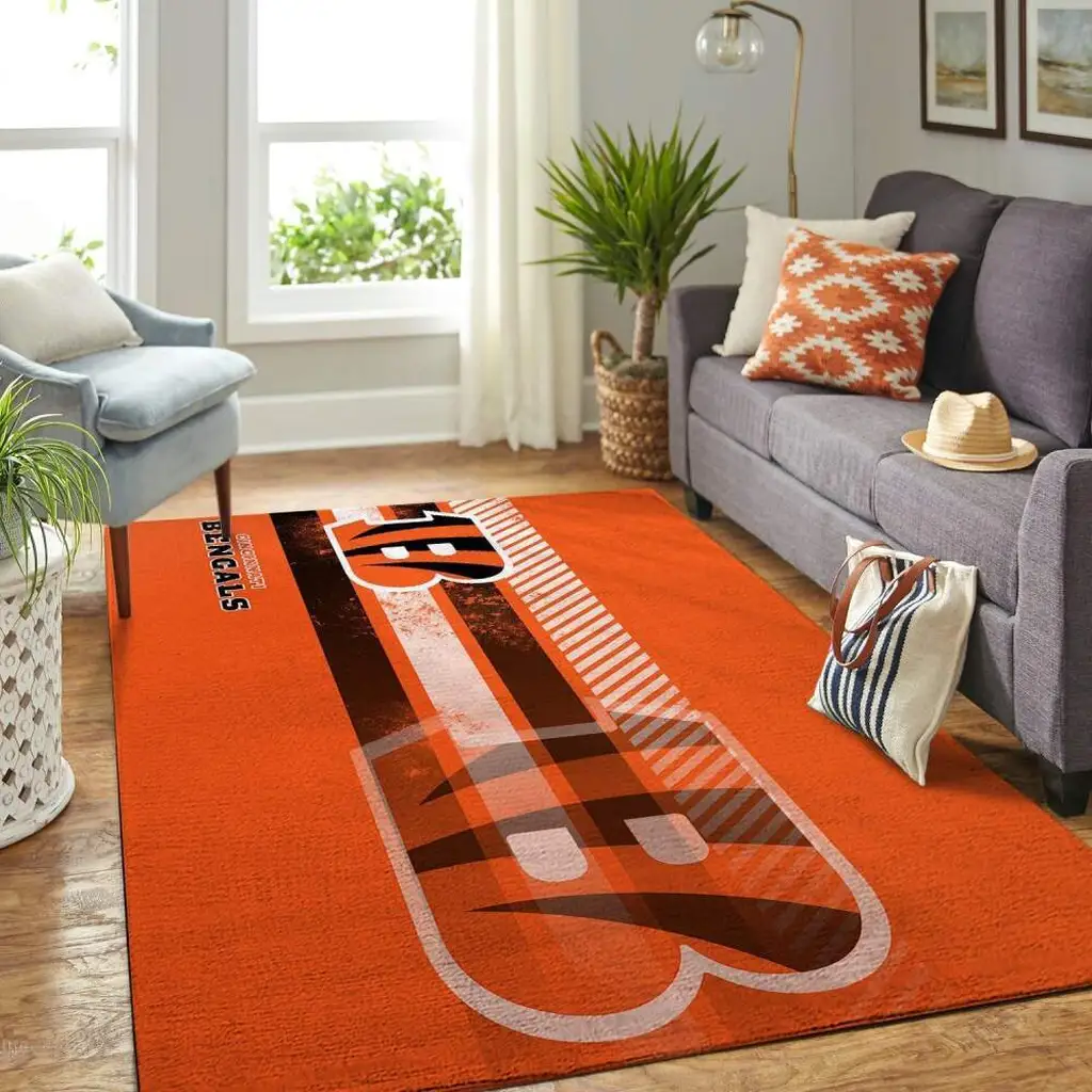 Cincinnati Bengals Rug - Area Living Room Decor Black and Orange