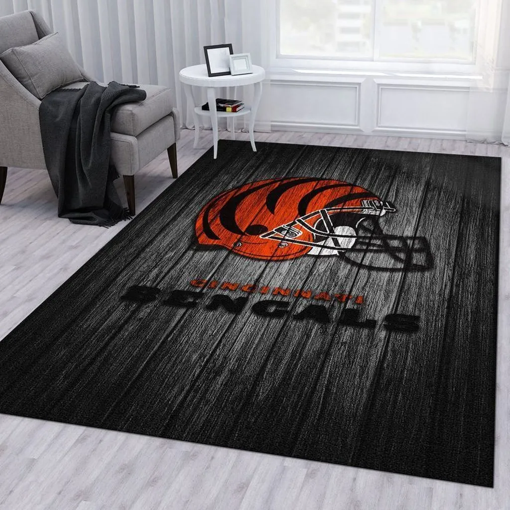 Cincinnati Bengals Rug - Area Perfect for Football Fans Black and Orange