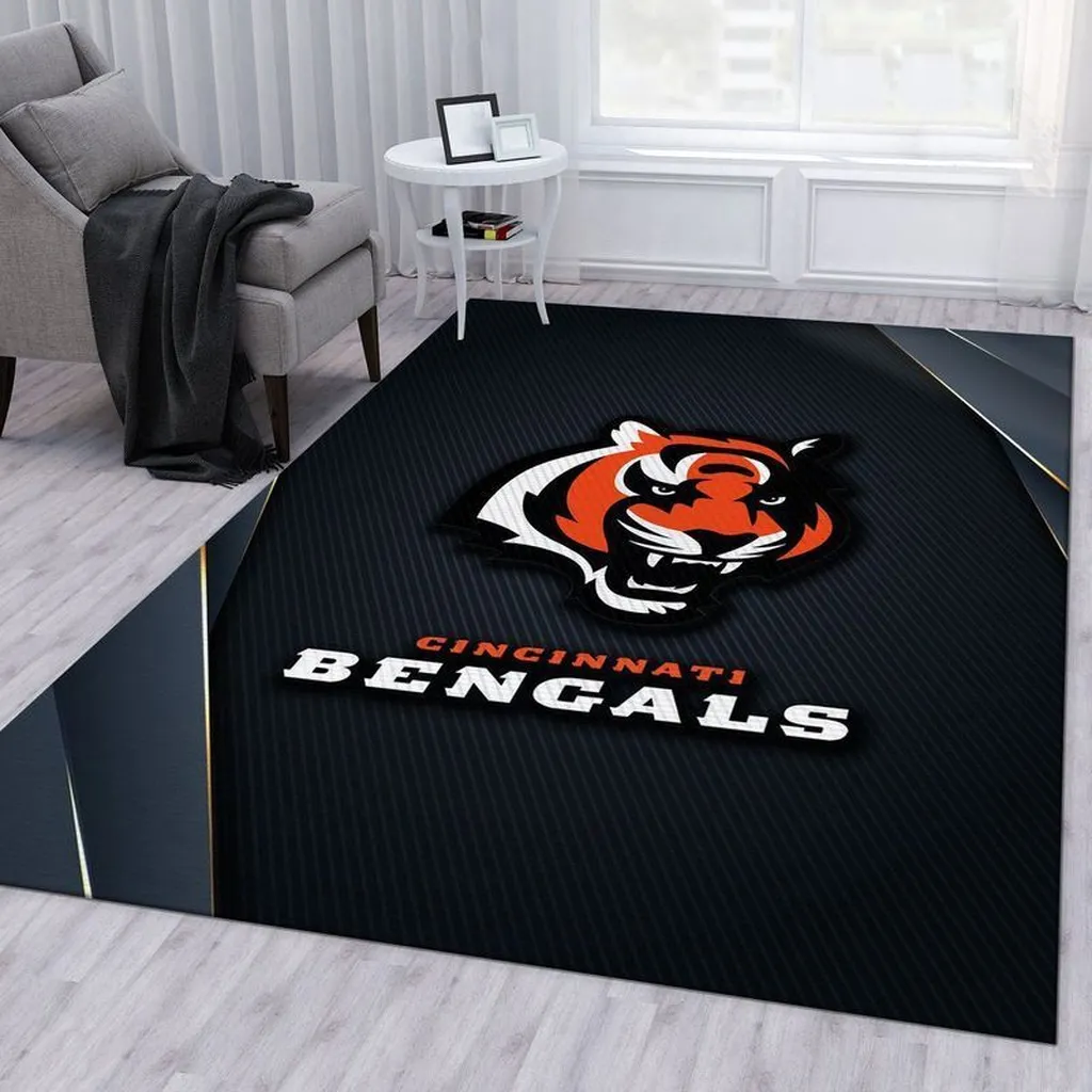 Cincinnati Bengals Rug - Area Perfect for Home Decor Black and Orange