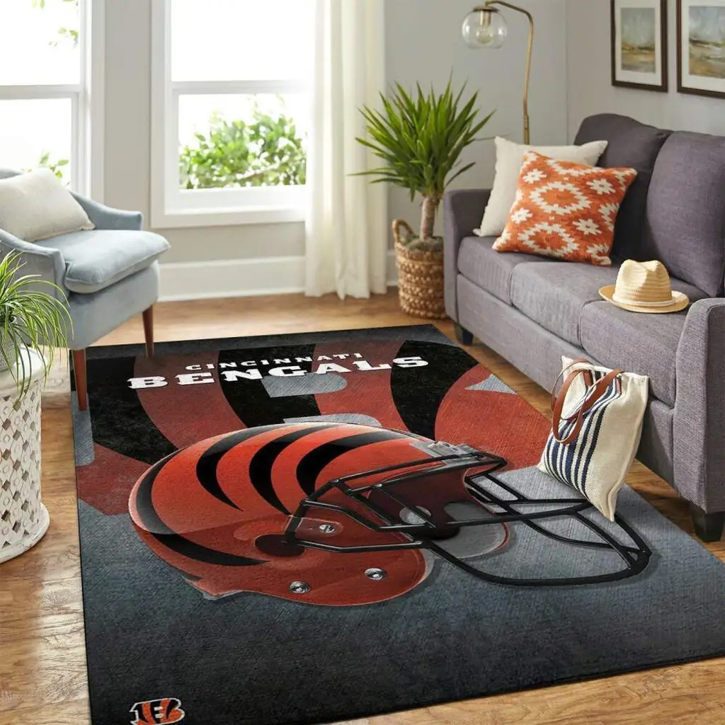 Cincinnati Bengals Rug - Football Helmet Area for Fans Black and Orange