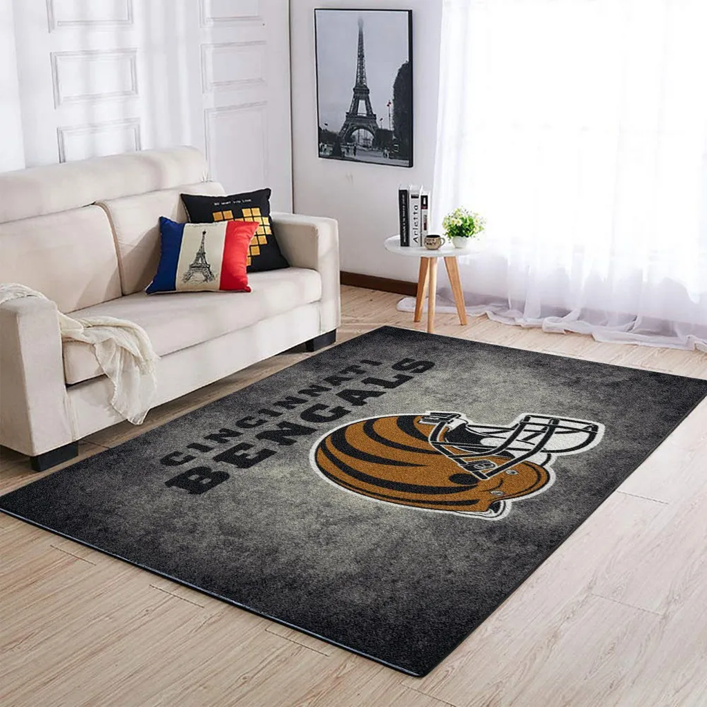 Cincinnati Bengals Rug - Football Helmet for Fans Orange and Gray