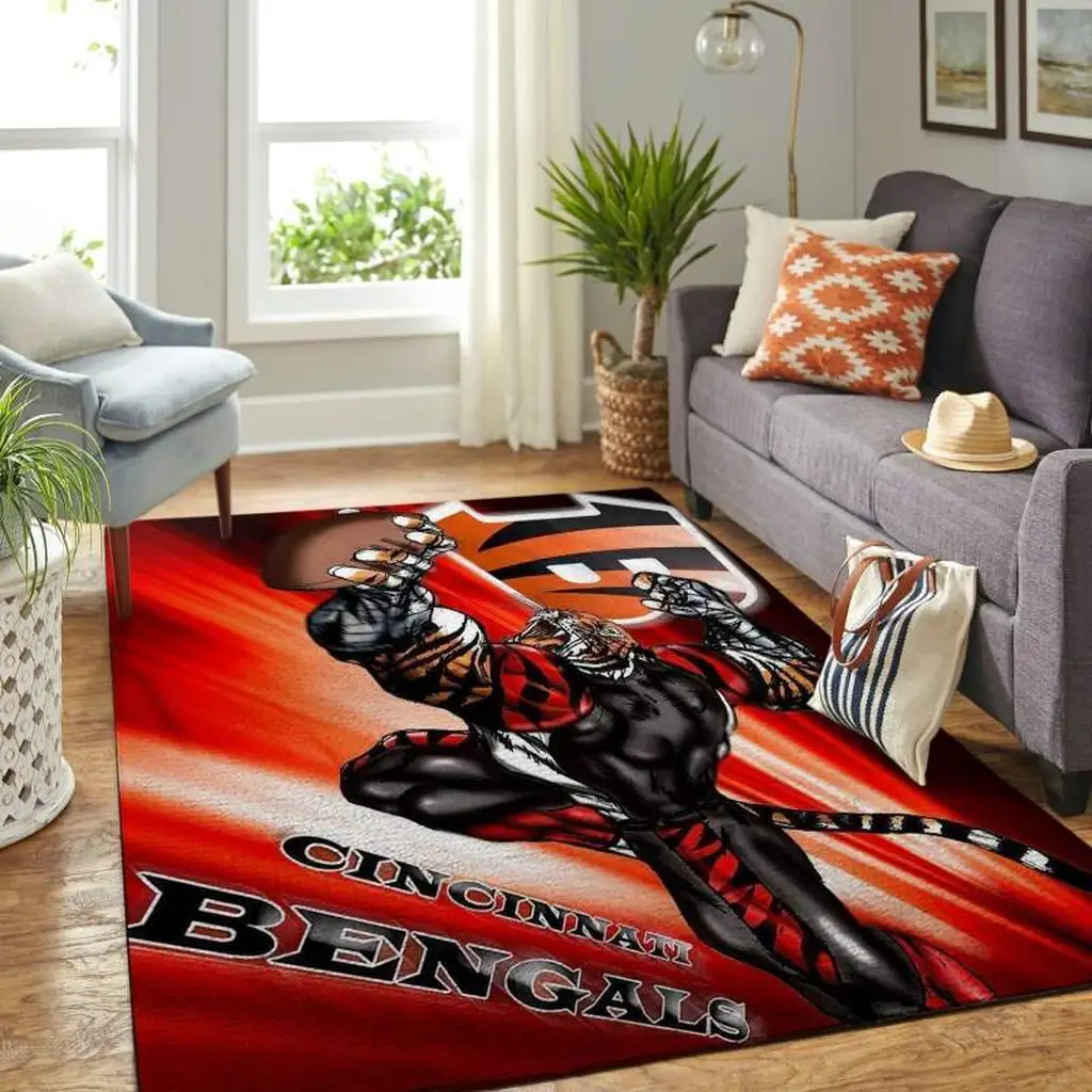 Cincinnati Bengals Rug - Football Perfect for Fans Black and Orange