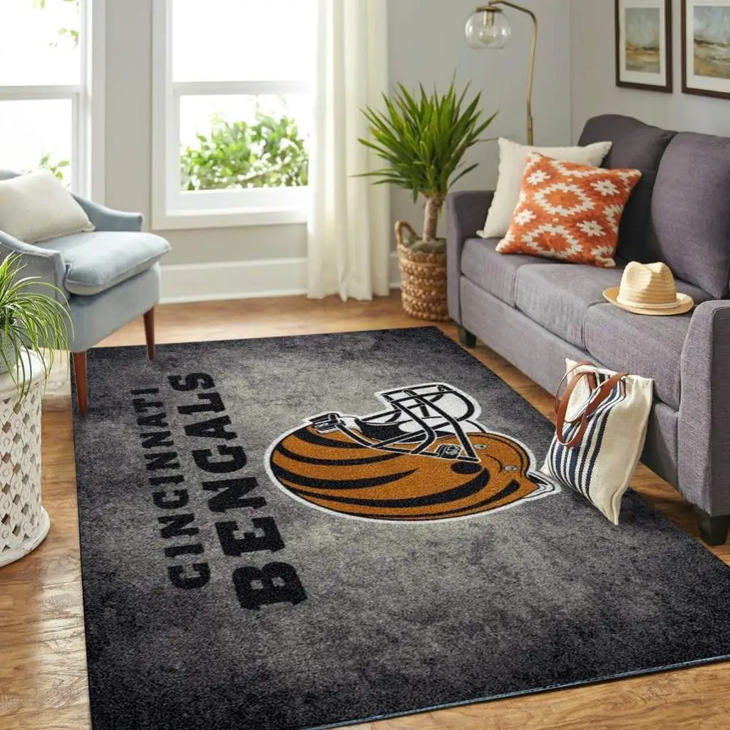 Cincinnati Bengals Rug - for Living Room Decor Orange and Gray