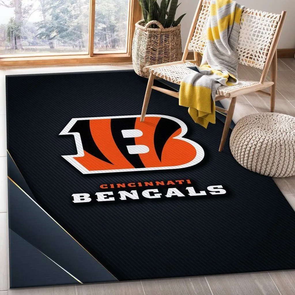 Cincinnati Bengals Rug - for Sports Fans and Home Decor Black and Orange