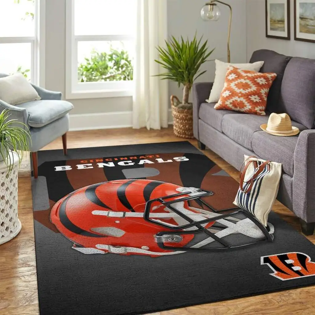 Cincinnati Bengals Rug - Helmet Area for Football Fans Black and Orange