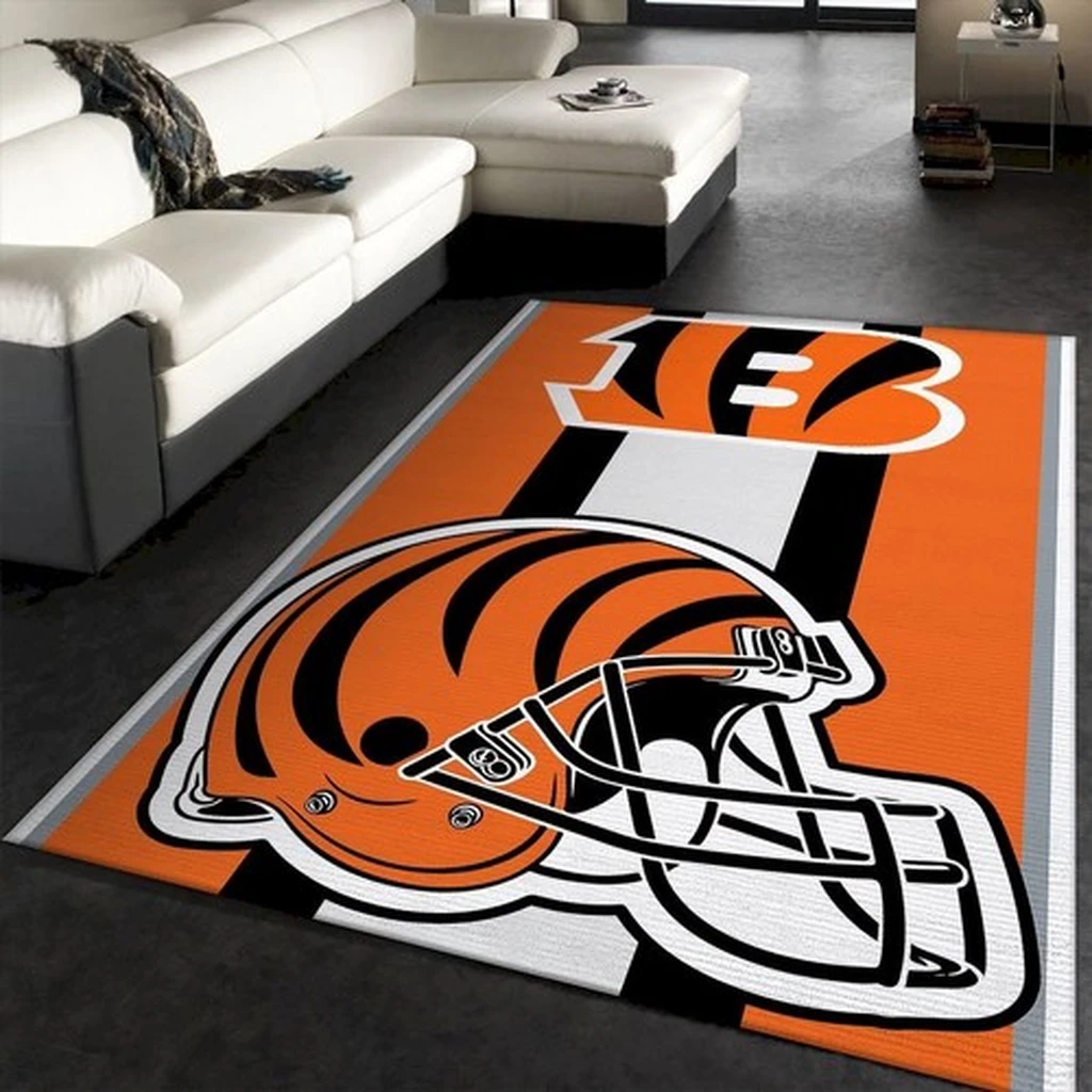 Cincinnati Bengals Rug - Helmet Area for Living Room Black and Orange