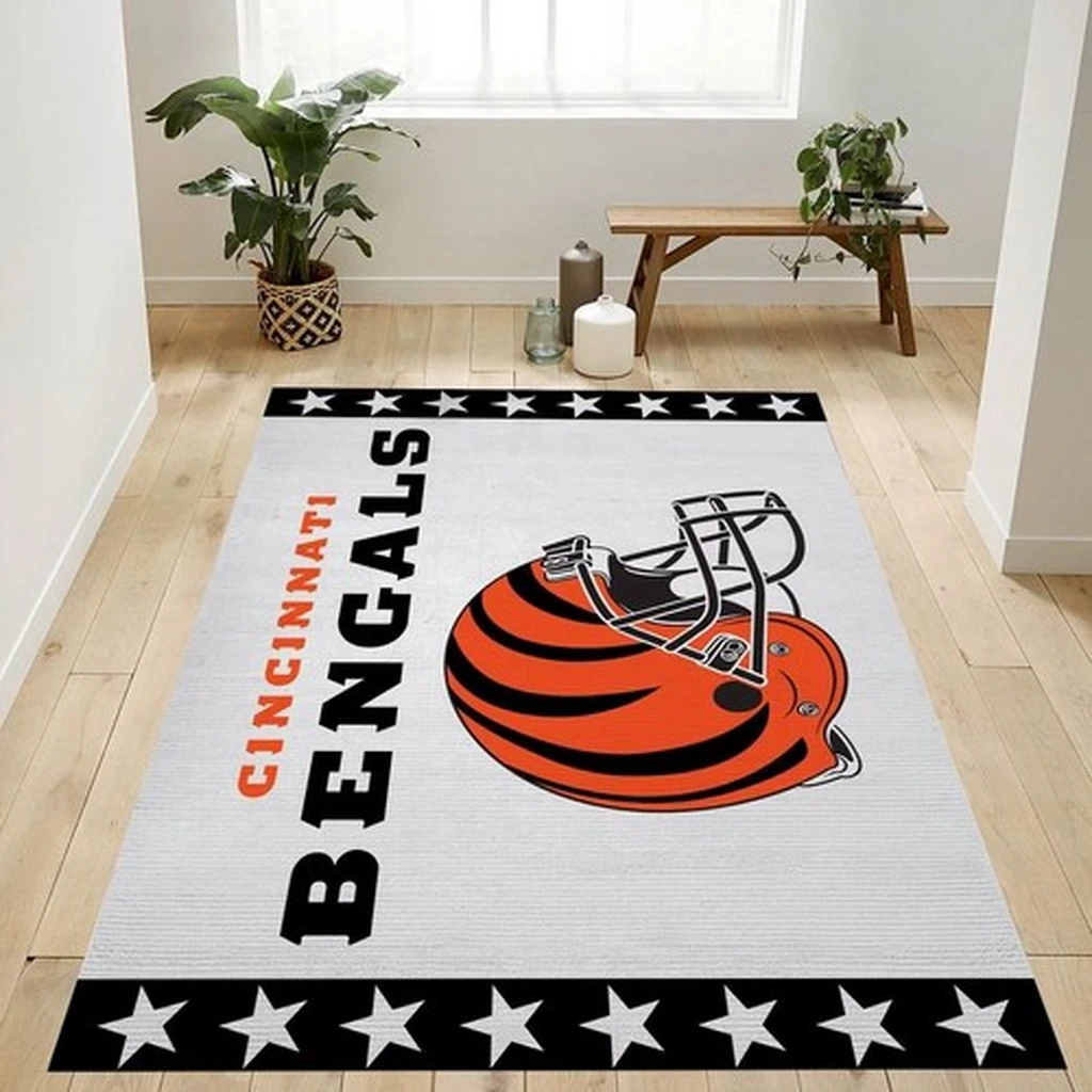 Cincinnati Bengals Rug - Helmet Design Perfect for Fans Black and Orange