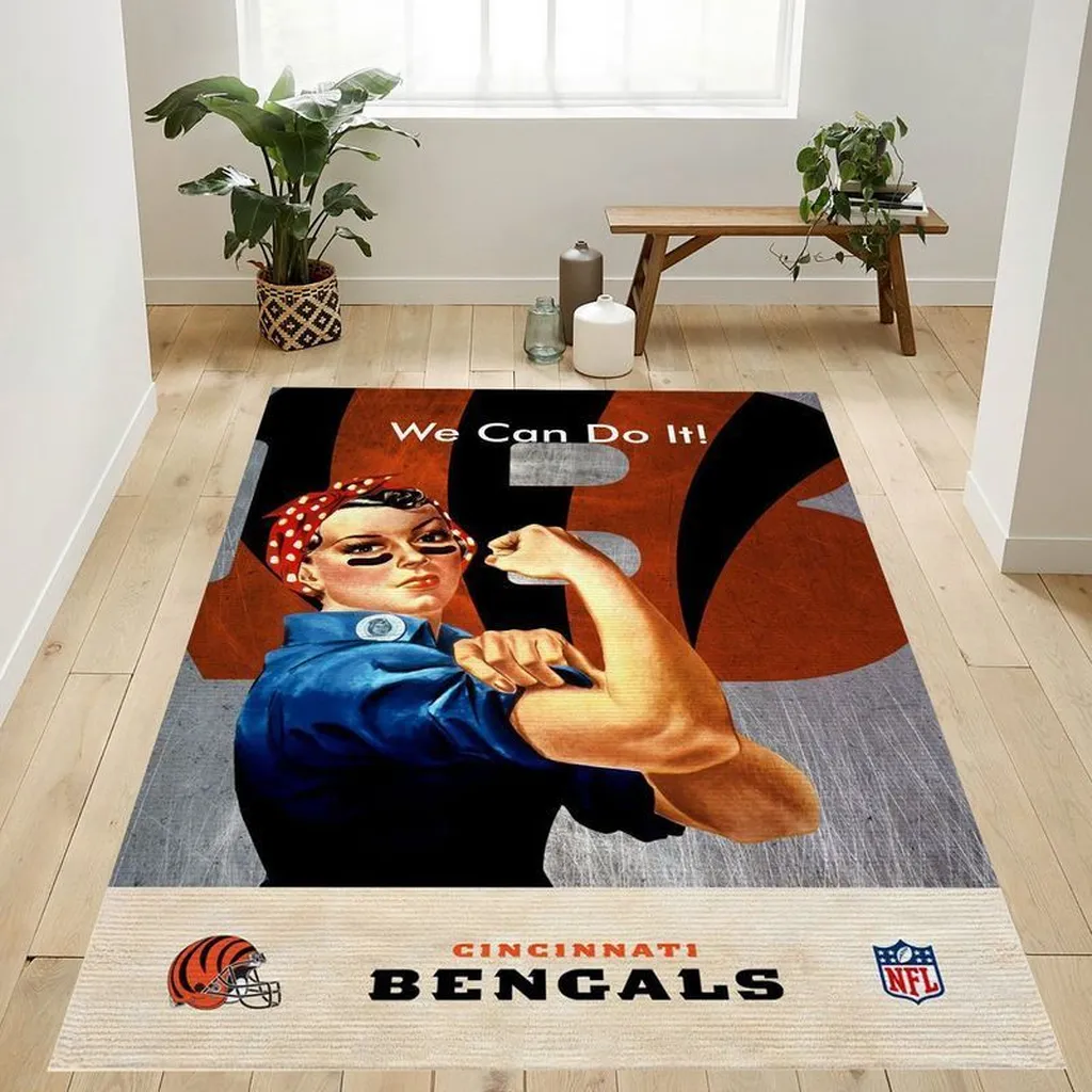 Cincinnati Bengals Rug - Inspirational We Can Do It Design Beige and Blue