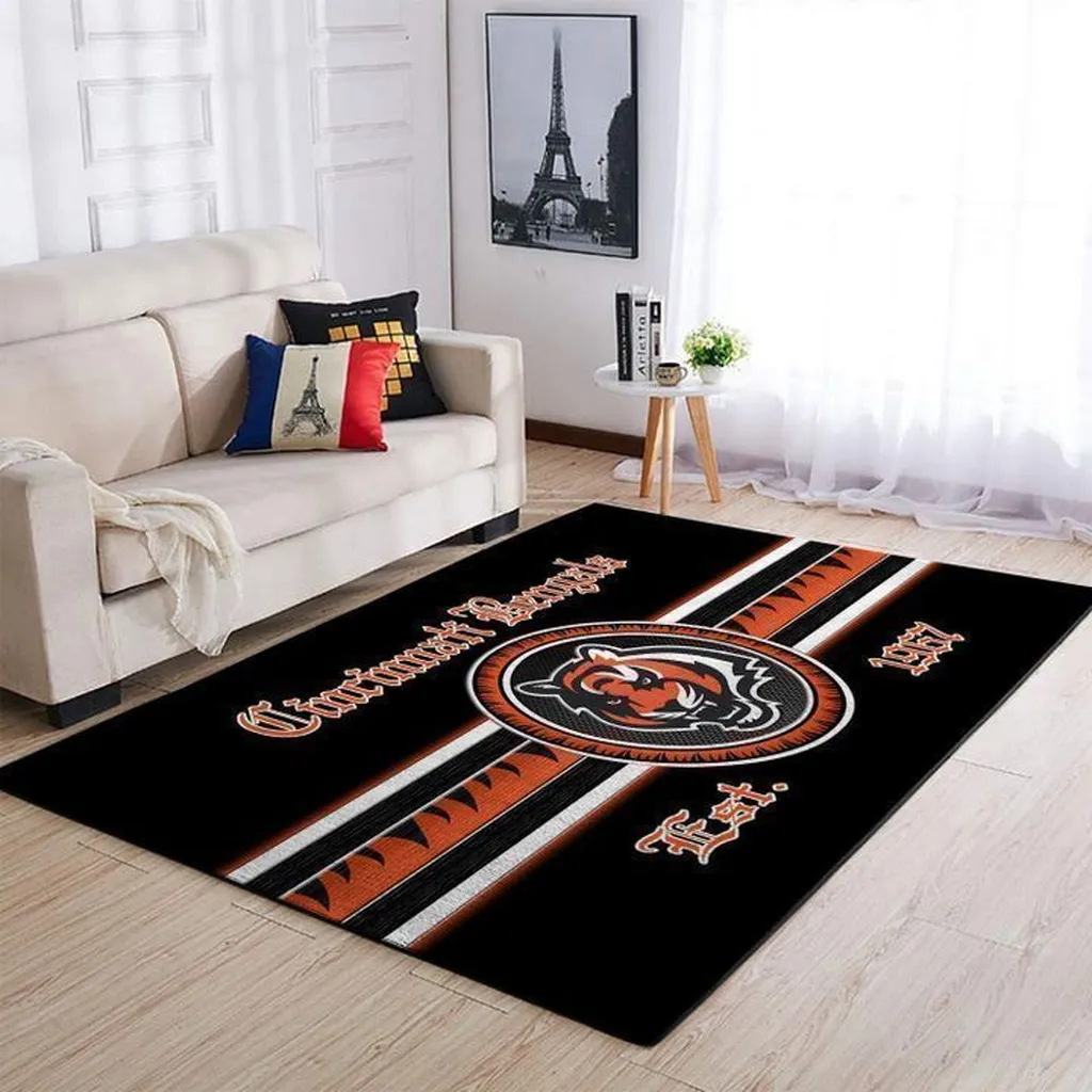 Cincinnati Bengals Rug - NFL Area for Living Room Decor Black and Orange